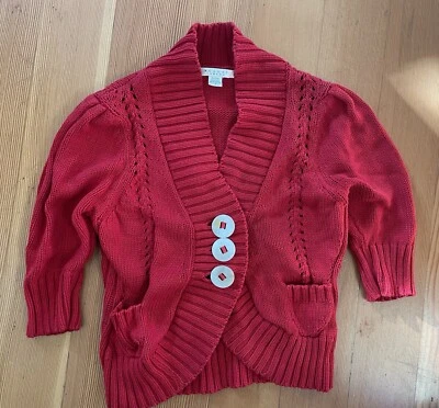 Nougat  Red Bolero Style Short Sleeve Cardigan Red Cotton Mother Of Pearl Button — 第 1/4 张图片