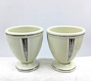 1930"s Art Deco 2 Hankscraft Porcelain Double Egg Cup #740 Ivory w/ Silver - Picture 1 of 4