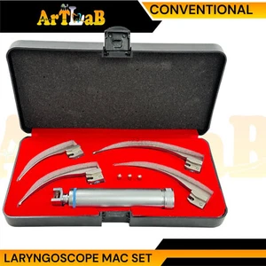 DEUTSCHER STAHL PREMIUM LARYNGOSKOP 4ER SET INTUBATIONSKLINGEN + MITTLERER GRIFF - Bild 1 von 6