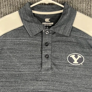 BYU Cougars Mens Shirt Polo Large Blue Striped Short Sleeve Colosseum - Picture 1 of 15