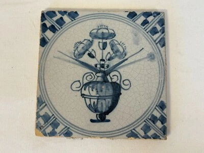 Antike Fliese Kachel alt antique Dutch tile tuile tegel Delft Art - Blumenvase - Bild 1 von 3