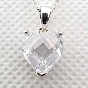 Italy CZ Heart Pendant w/ Cable Link Chain Necklace 18" Sterling Silver 925 NICE - Picture 1 of 10