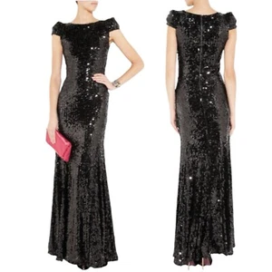 Rachel Gilbert Simone Sequin Embellished Evening Gown Black Women Size 0 - Picture 1 of 13