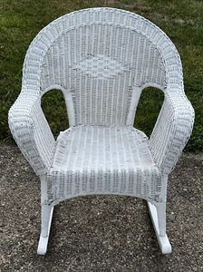 Antique Wicker Rocking Chair Lloyd Loom Haywood Wakefield Rocker Patio Furniture - Picture 1 of 5