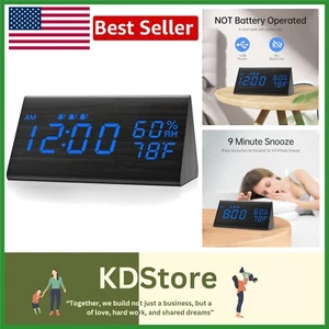 LED Wooden Alarm Clock with 3 Settings and Humidity Monitor - Ideal for Bedrooms - Picture 1 of 9