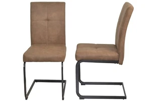 2er Set Schwingstühle Stoff braun / Metallgestell schwarz Freischwinger Stuhlset - Bild 1 von 5