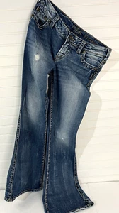Silver Jeans Frances Bootcut Womens 27x31 Blue Medium Wash Denim Low Rise Zip - Picture 1 of 12