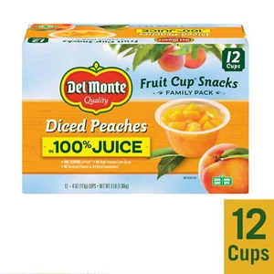 Diced Peaches FRUIT CUP Snacks, 100% Juice, 12 Pack, 4 Oz - Picture 1 of 12