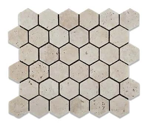 Ivory Travertine Tumbled 2'' Hexagon Mosaic Tile - Picture 1 of 3