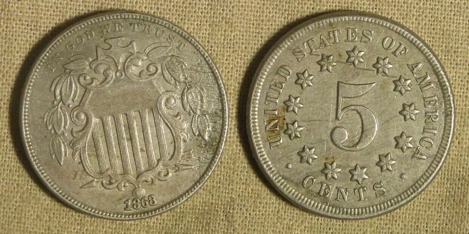 Error: Nickel, 1869 Shield repunched/doubled? date Lamination Rev. IREC637 - Image 1 of 1