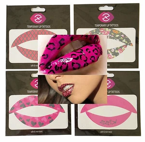 4 pegatinas surtidas para tatuajes de labios arte dama fiesta elegantes pegatinas seguras - Imagen 1 de 9