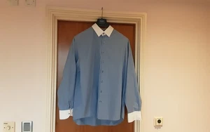 Mens Hawes & Curtis Mayfair Shirt Single Cuffs Cotton Blue- White size XXL VGC - Picture 1 of 17