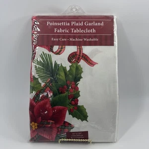 Benson Mills Holiday Poinsettia Plaid Garland Tablecloth 60 x 120” Rectangular - Picture 1 of 9