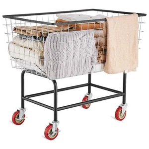 Wire Laundry Cart Wire Laundry Basket 4.5 Bushel Heavy Duty w/ 5'' Wheels - Picture 1 of 12