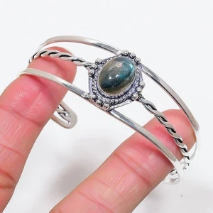 Natural Labradorite Gemstone 925 Sterling Silver Cuff Bracelet Adjustable - Picture 1 of 1