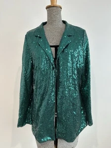 Chaqueta Blazer Abierta Verde Esmeralda Lentejuelas Pesadas Festival Noche Boda M 12 - Imagen 1 de 11