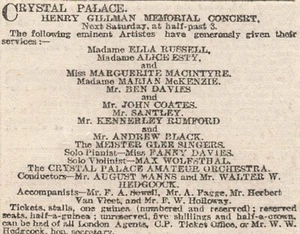 1903 Memorial Concert For Henry Gillman General Manager of the Crystal Palace - Imagen 1 de 1