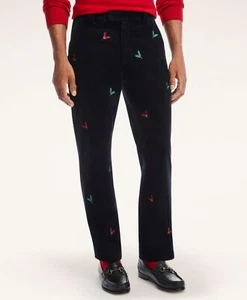Brooks Brothers Navy Holly Corduroy Mistletoe Pants Christmas Milano Fit 38x32 - Picture 1 of 3