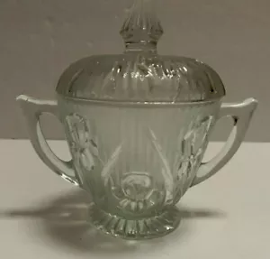 "CRISTAL JEANETTE IRIS TRANSPARENTE Vidrio de depresión 5 1/2" AZUCARERO Y TAPA alrededor de 1928 - - Imagen 1 de 11