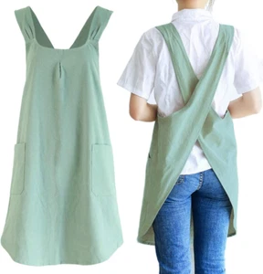 Japanese Linen Cross Back Kitchen Cooking Aprons for Men with Pockets for Baking - Picture 1 of 5
