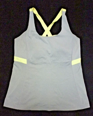 Lucy Mujer Gris/Amarillo Elastizado Entrecruzado Sujetador Deportivo Top Talla L Foto 1 de 2