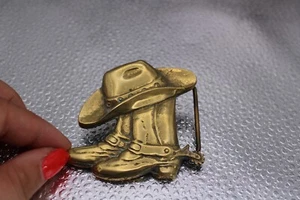 Western Boots Hat Spurs Belt Buckle Cut Out Solid Brass Vtg Baron Taiwan - Picture 1 of 4