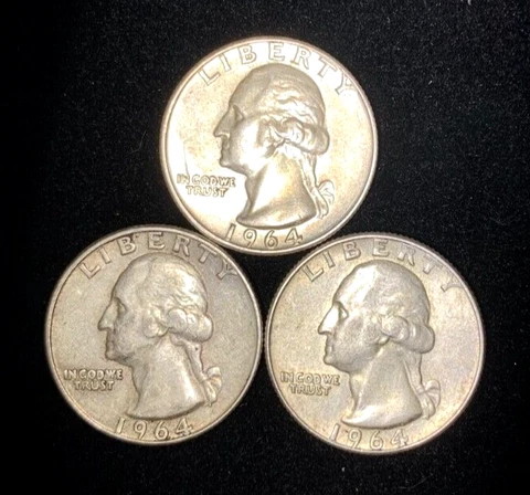 90% SILVER [LOT of THREE]  3 WASHINGTON QUARTERS - MIXED DATES -  SHIPS FREE Cover