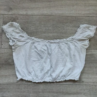 New Look Crop Top Off Shoulder Crinkle Shirred Size 10 Summer Beach Short Mini - Image 1 of 4