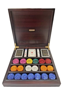 NEW Renzo Romagnoli Poker Chips-Playing Cards-Dice Set in wooden case - Picture 1 of 9