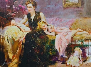 Pino Daeni Precious Moments Hand Signed Numbered Mother Child art CANVAS - Picture 1 of 12