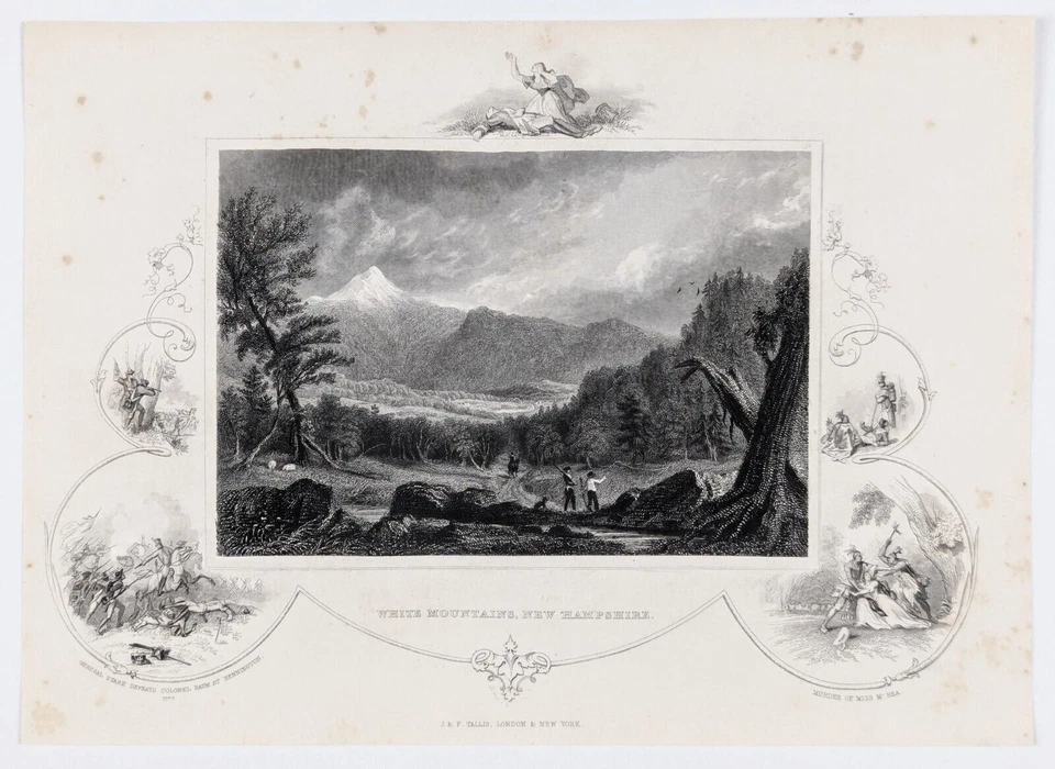 1849 New Hampshire - WHITE MOUNTAINS Engraved Print ORIGINAL Walker Tallis - Image 1 of 2