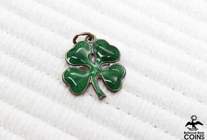 Vintage Sterling Silver & Green Enamel 4-Leaf Clover Charm Pendant - Picture 1 of 4