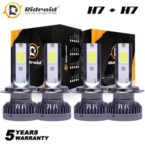 240W 52000LM 6000K Mini H7 + H7 Combo LED Headlight Bulbs High Low Beam Kit 2Set - Picture 1 of 12