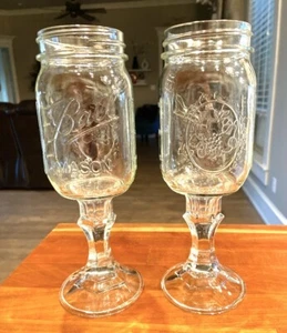 Lot of 2 - Southern Ball Mason Jar Wine Glasses w Stem Sweet Tea Goblet 12oz - Picture 1 of 8