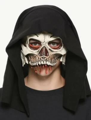 CRANIUM Half Mask Skeleton w/ Black Hood Costume Skull Ghost Zagone Studios Bang - Image 1 of 4