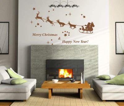 Christmas Santa on Sleigh Art Vinyl Wall Sticker Home DIY Wall Party Decoration - Image 1 of 4