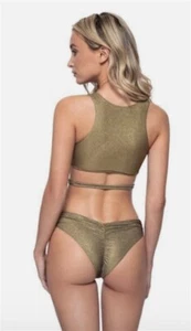 Nuevo con etiquetas Parte inferior de bikini Pilyq PQ M Euphoria Adjust Teeny Olive brillo de natación 125985 - Imagen 1 de 2