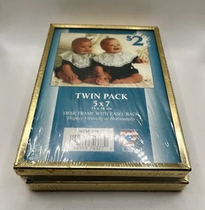 Vintage Twin Pack Gold Tone Metal Frame 5x7 Made In The USA Desk Frame - Picture 1 of 6