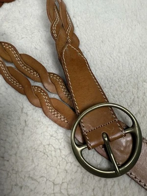 LP Linea Pelle Genuine Leather Woven Belt Solid Brass Buckel Women’s M Western - Image 1 of 4