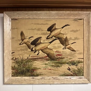 Vintage Trapunto 3D Puff Fabric Art Geese Nature MCM Framed 23 X 19 - Picture 1 of 2