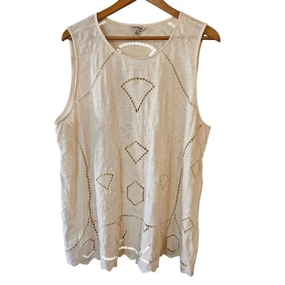 Lucky Brand Women's Embroidered Knit Top, Size 2X Cream Open Lace Boho Tank - Image 1 of 4