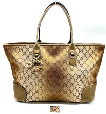 Auth Gucci 269956 Heart-Bit GG Canvas Leather Beige Tote Bag NS101213 - Image 1 of 4