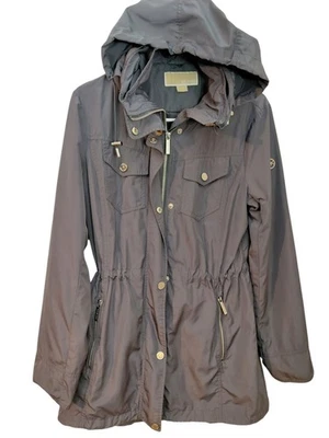 Abrigo de lluvia Michael Kors para mujer pequeño ligero manga larga pistola metal gris. Foto 1 de 4