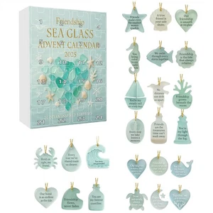 Sea Glass 2025 24 días de vidrio de mar genuino en forma de corazón caja y tarjetas cuenta regresiva - Imagen 1 de 6