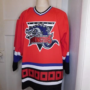 NUOVO Vintage Uomo Taglia L Autentica Reebok AHL Lowell Lock Monsters Hockey Jersey - Foto 1 di 9