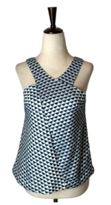 HD In Paris Anthropologie Shirt Damen 0 blau gefliest Jacquard Neckholder Cut Out Top - Bild 1 von 12