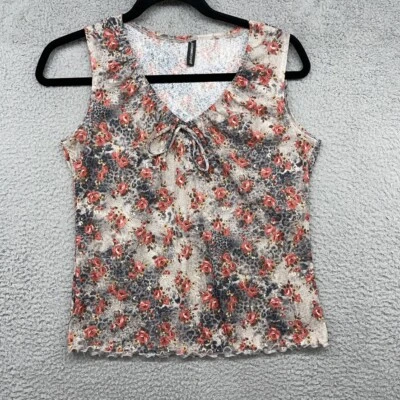 Camiseta sin mangas Jason Maxwell para mujer multicolor floral sin mangas cuello en V lazo Y2K talla S Foto 1 de 4