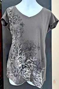 NY&C Short Slv Elegant T-Shirt GRAY w/Silver & Black Design Cotton XS NEW no tag - Picture 1 of 5