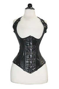 Black Leather Cup Less Steampunk Corset Waist Trainer Corsets - Picture 1 of 12