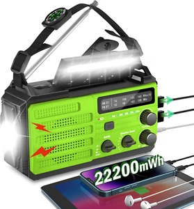 Emergency Radio with Solar & Hand Crank Power, 22200Mwh (6000Mah) Crank Radio, N - Picture 1 of 12